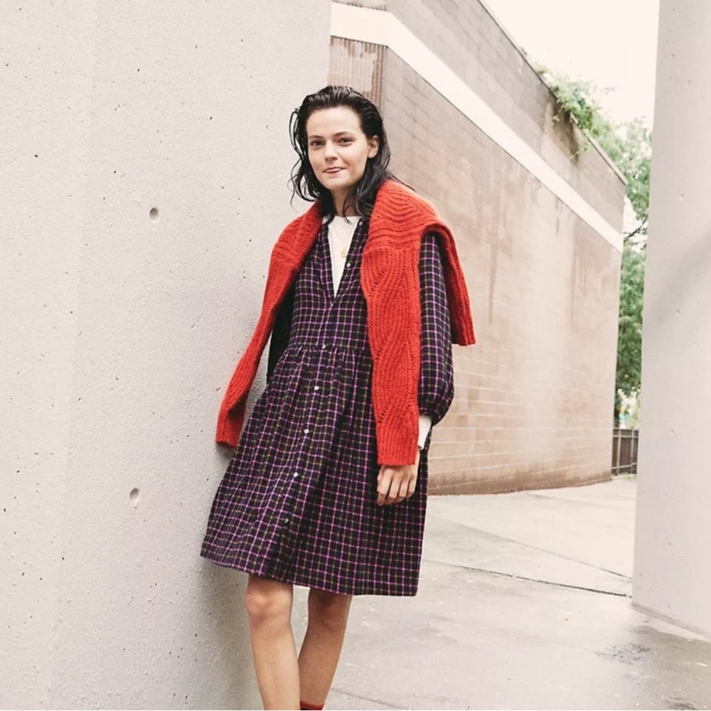 Madewell Plaid Flannel Raglan Button-Front Shirtdress Size
8